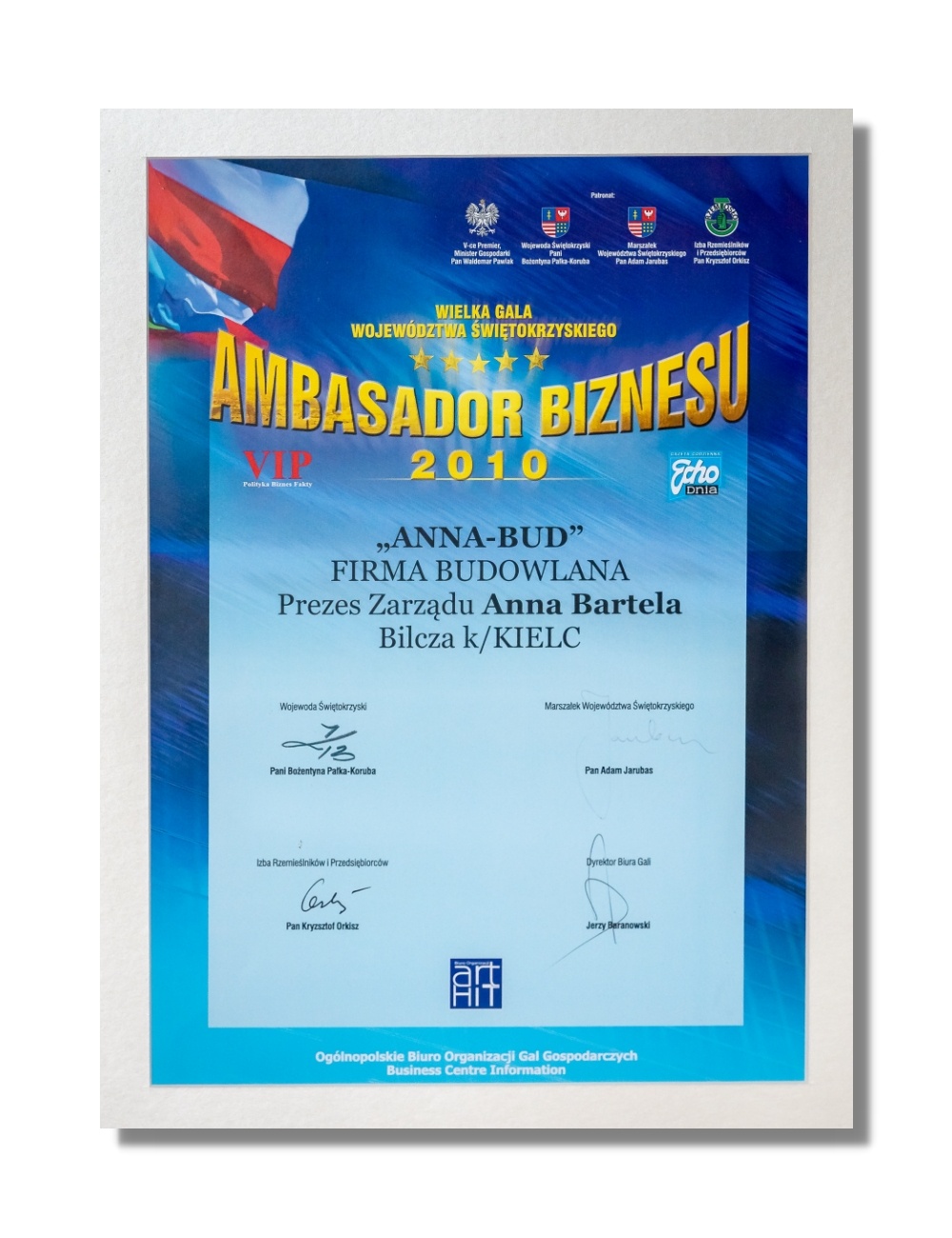 Ambasador Biznesu 2010 dla Pani Anny Barteli.